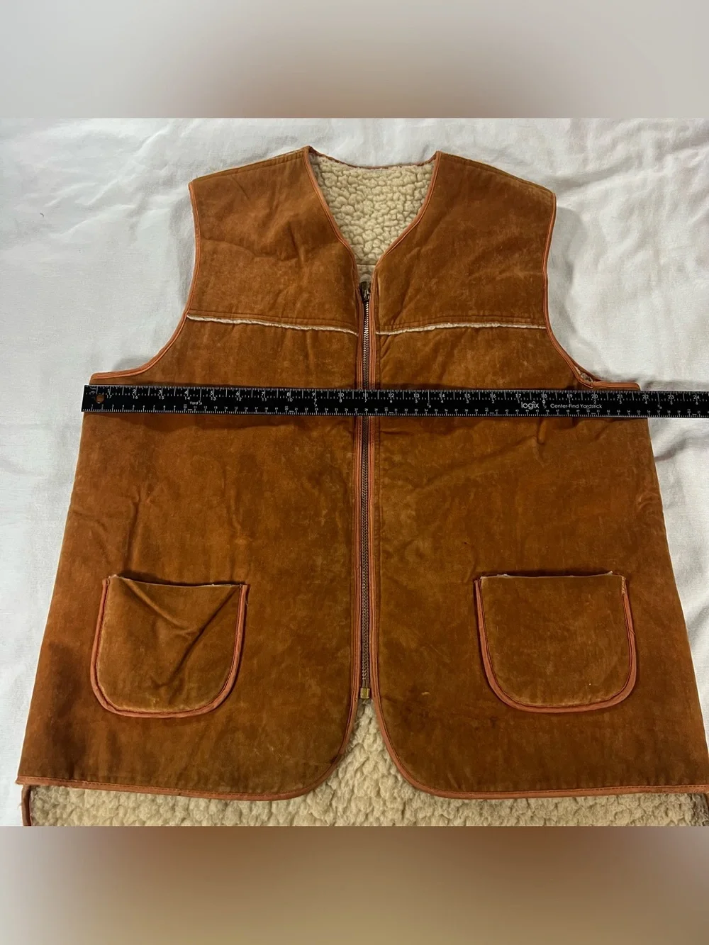 Sherpa-Lined Brown Suede Vest - Men's Zip Front